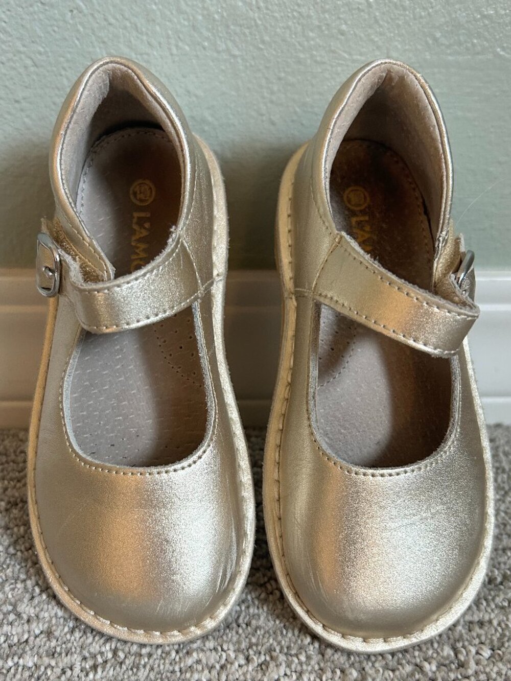 L'AMOUR: Grace Leather School Mary Jane: Gold , size 10 (toddler) - Flower Girl